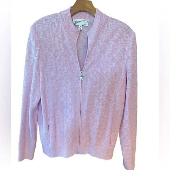 St. John By Marie Gray Sz M Soft Pink Wool Blend Logo Knit Resortwear Jacket - Picture 1 of 9